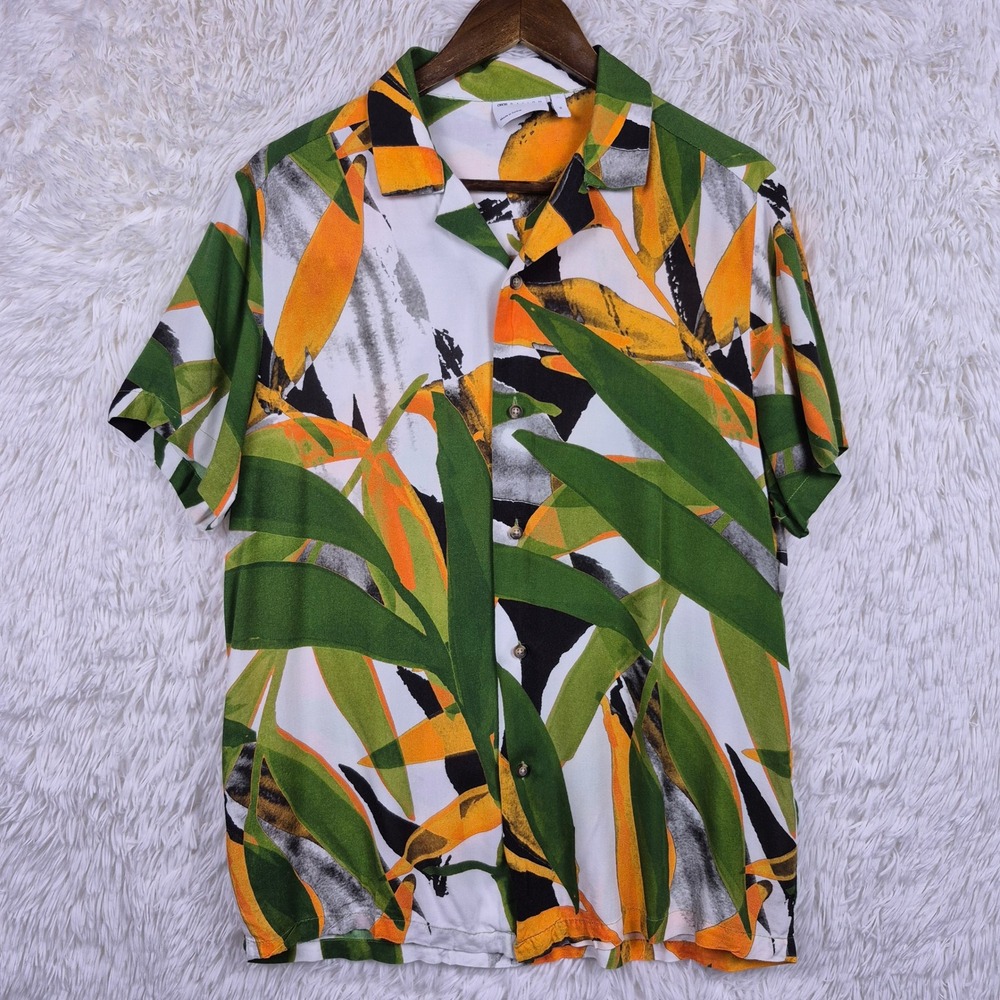 ASOS Design Mens XS Tropical Abstract Print Short Sleeve Camp Collar Shirt